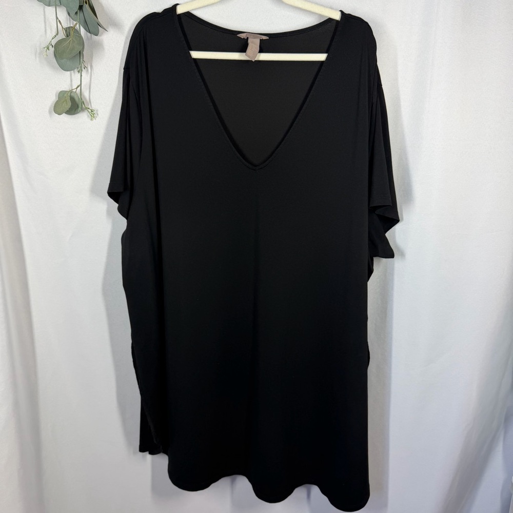 H&M | Short Sleeve V Neck Black Slits On Sides Women's Size 4X - Picture 1 of 8